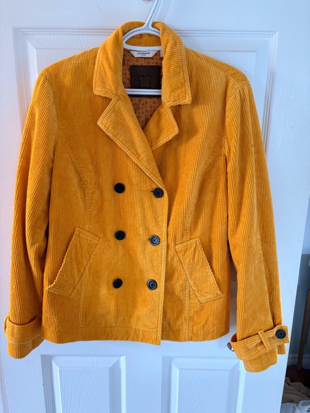 Liz Claiborne Double-Breasted Corduroy Pea Coat in Mustard